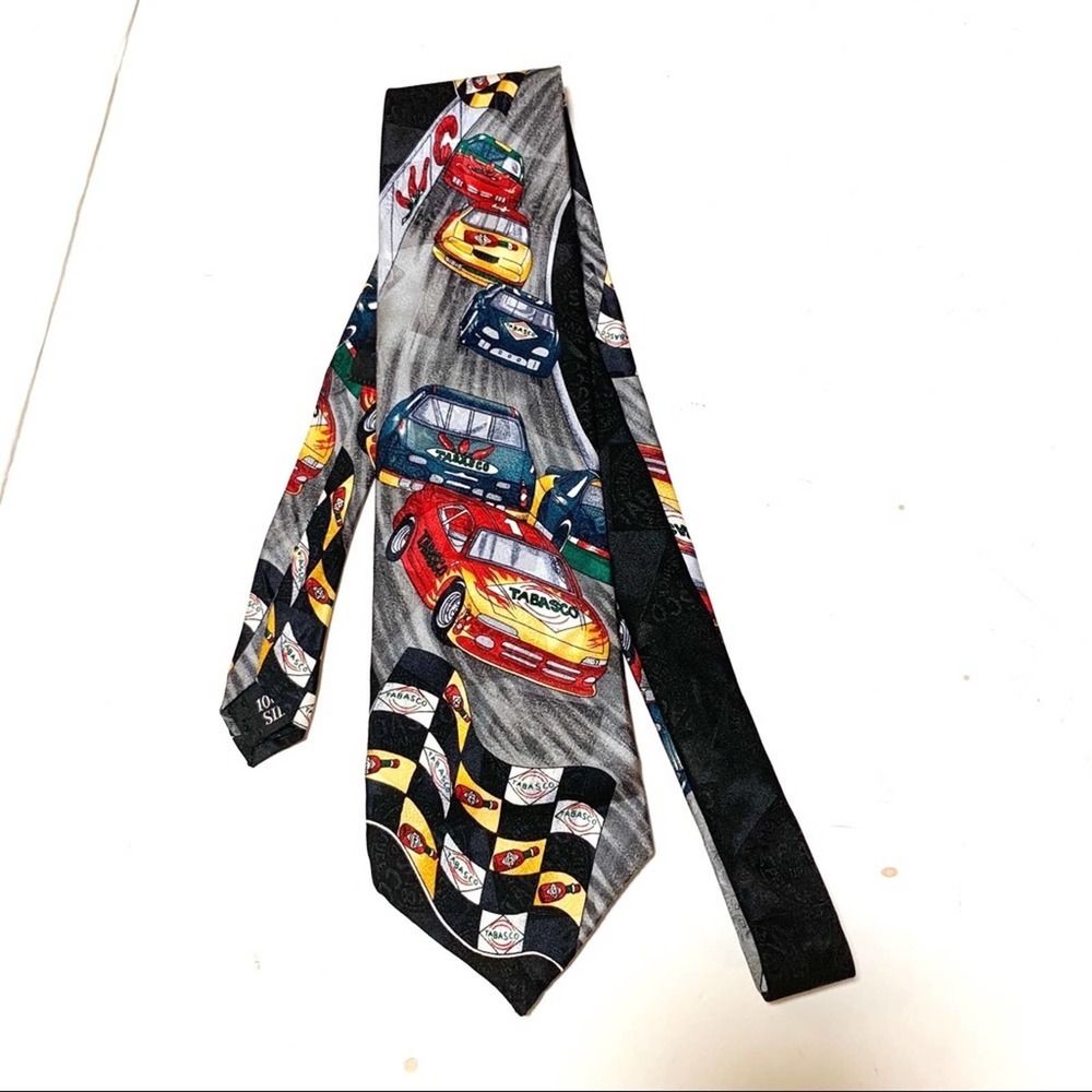Vintage Tabasco Racing Print 100% Silk Tie NWT